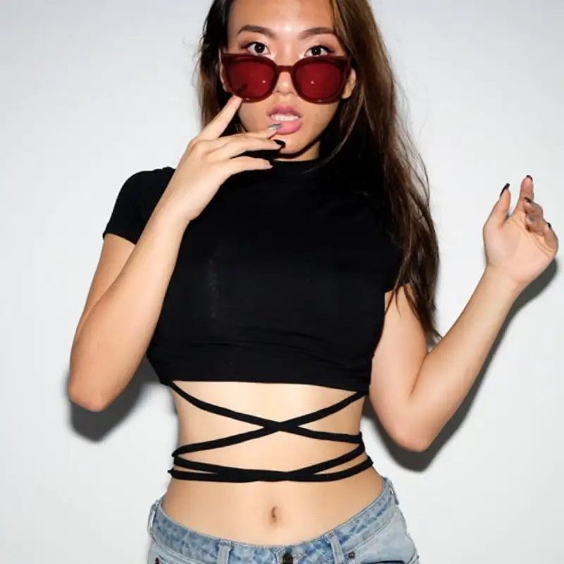 Cotton Bandage Short-Sleeved T-Shirt for Men/Women