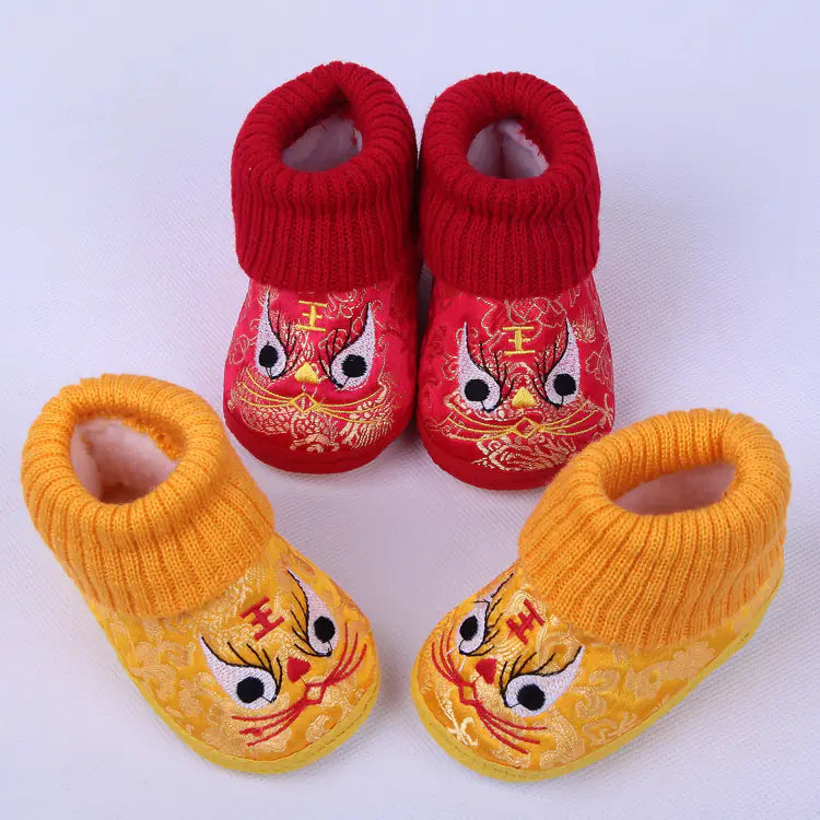 Winter Baby Tiger Shoes, Satin Dragon Baby Shoes