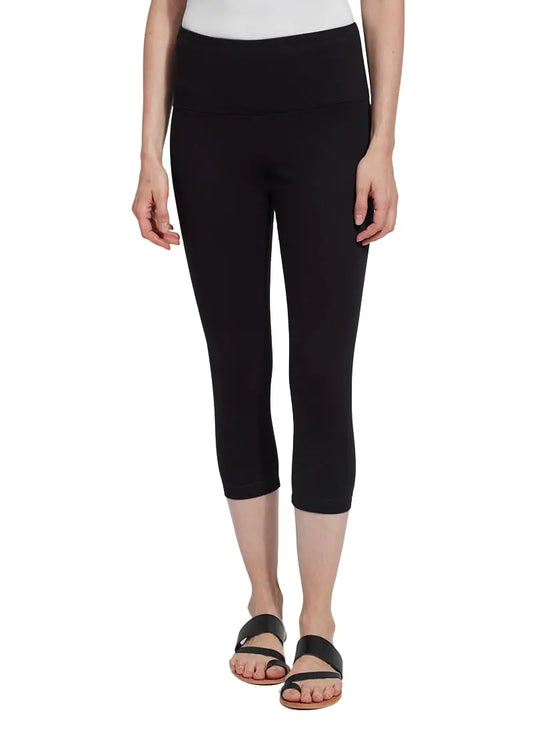 Lyssé Denim Capri Leggings - Women Jeggings Stretch Jeans for Women Capris for Women with Concealed Waistband and Soft Stretch Fabric |Black| Large