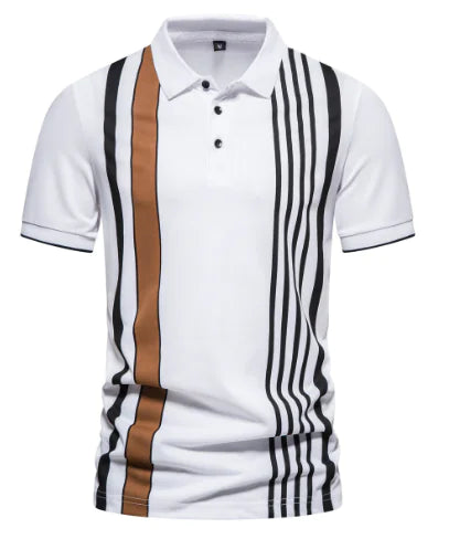 Vertical Striped Button Polo Shirt for Men (One Piece)