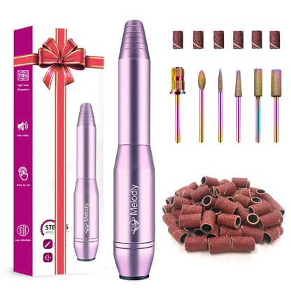 Melodly Electric Nail Drill Professional Acrylic Nail Drill Machine for Gel Acrylic Nails Portable USB Electric Nail File Efile Set with Iridescent Nail Drill Bits Manicure Pedicure Nail Tools