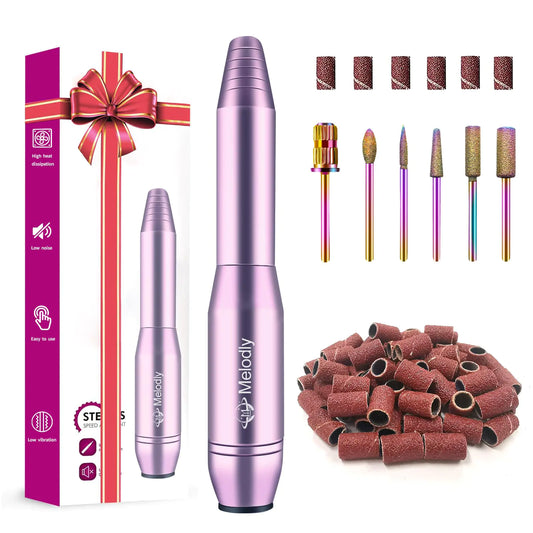 Melodly Electric Nail Drill Professional Acrylic Nail Drill Machine for Gel Acrylic Nails Portable USB Electric Nail File Efile Set with Iridescent Nail Drill Bits Manicure Pedicure Nail Tools