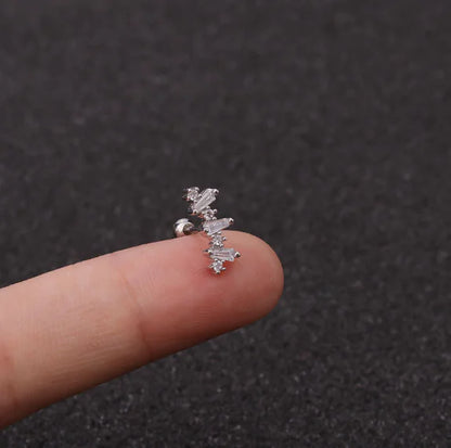 Stainless Steel Star Zirconia Screw Earrings (Pierced)