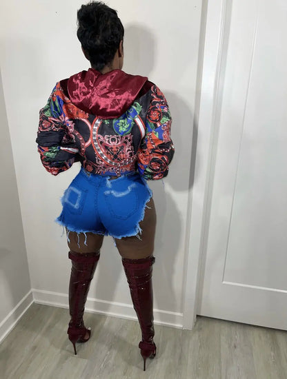 Frayed Ripped Stretch Denim Shorts for Women