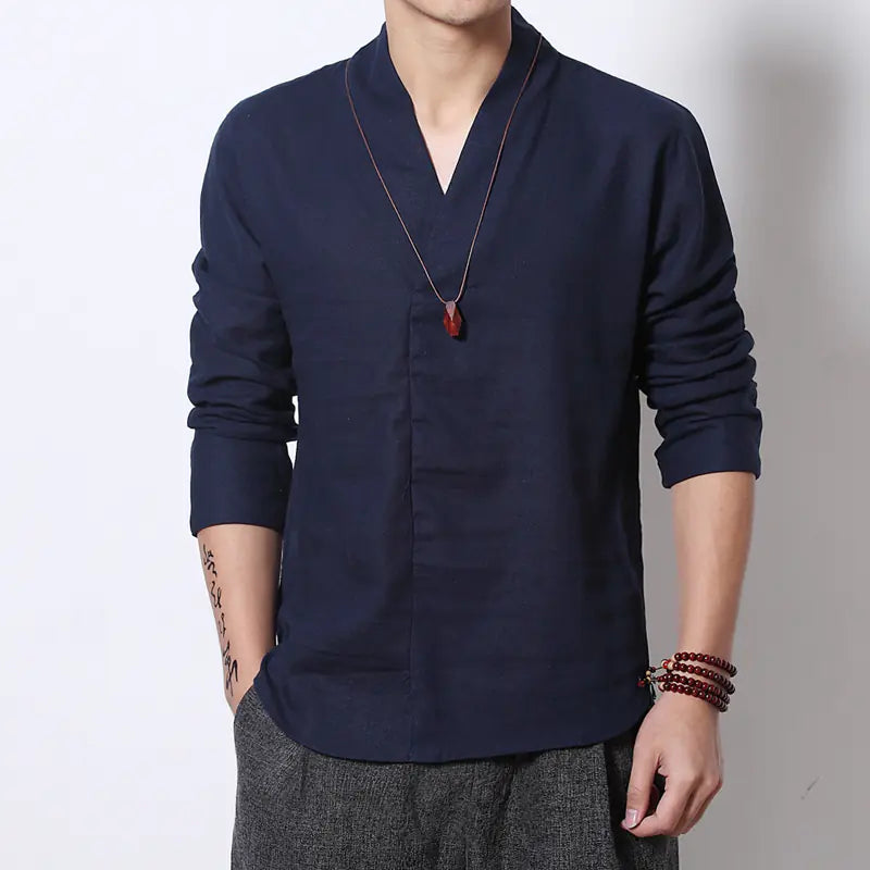 Linen Shirt for Men, Loose Long Sleeve Zen Tee