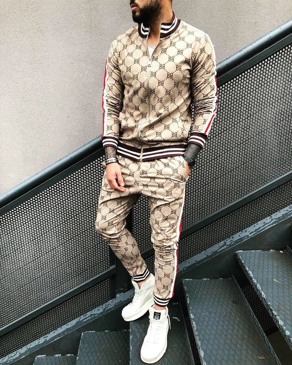 Men's Casual 3D Printed Fitness Hoodie and Tracksuit Set