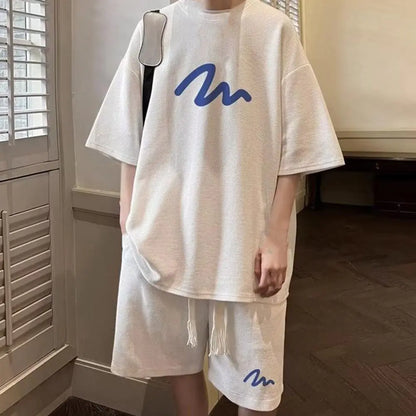 Men's Oversized Waffle Tracksuit with Shorts Set