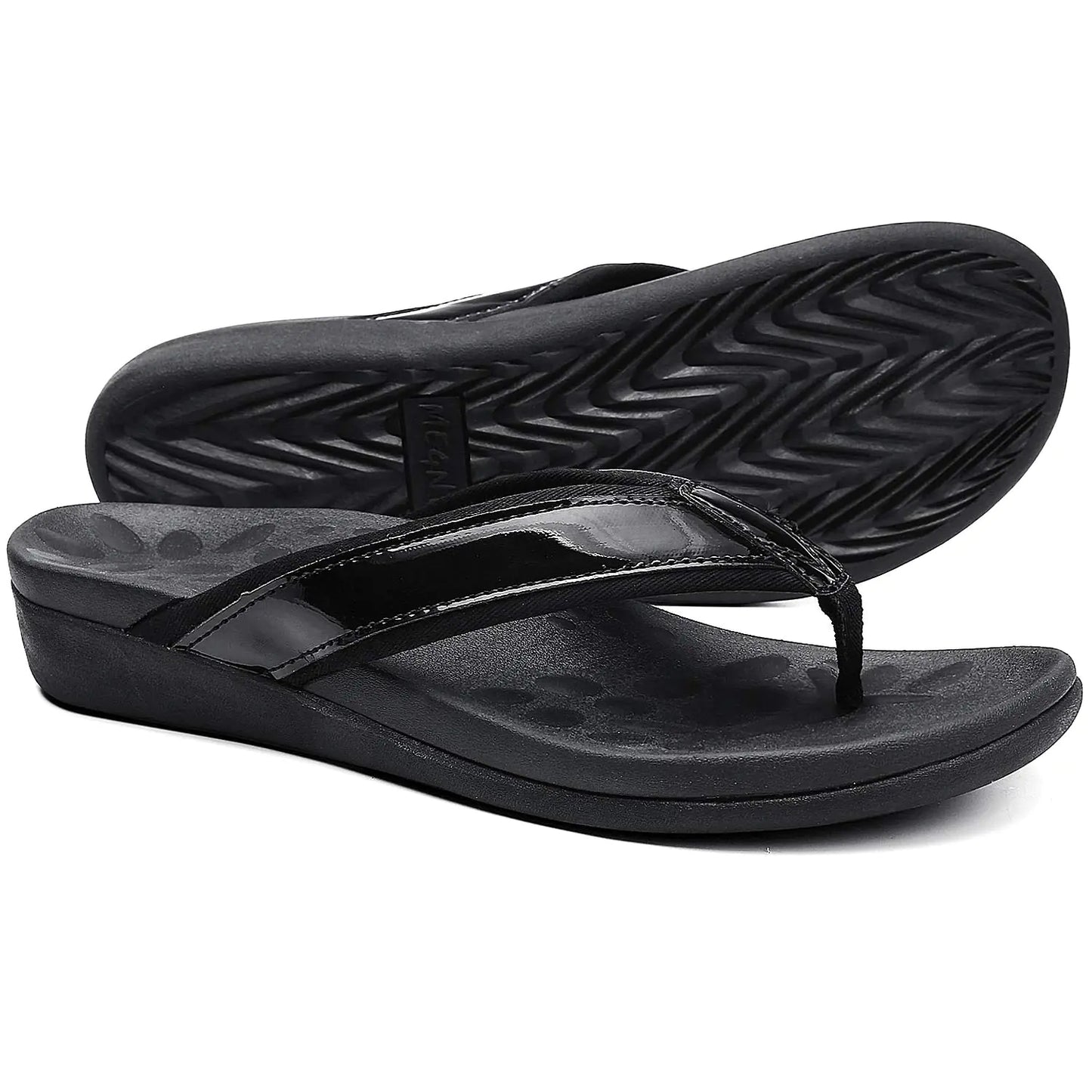 Orkii Ladies Orthotic Flip Flops Pedicure Plantar Fasciitis Healking Sandals high arch Mat Cushion Insole Comfortable Walking Thong Shoes for House black size 11
