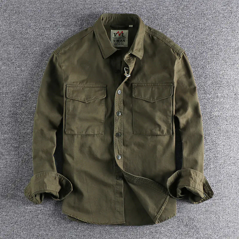 2021 Japanese Retro Workwear Pocket Shirt for Men