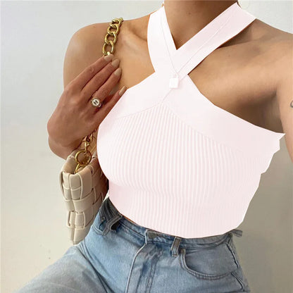 Spring and Summer New Cross Neck Suspender Vest, Knitted Backless Bandage Strapless Sweater 2025