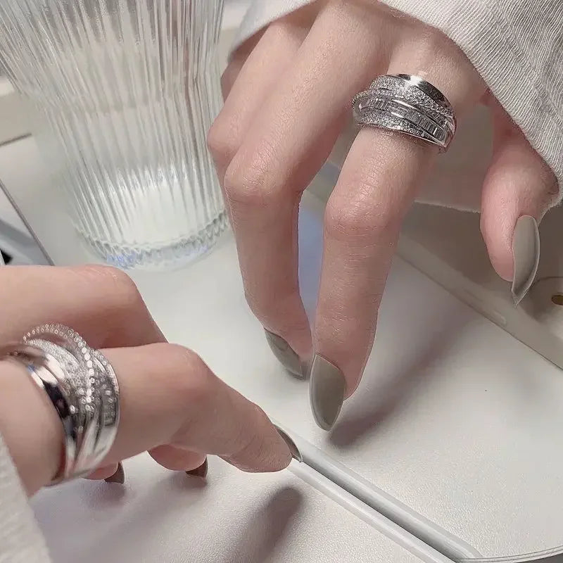 Korea New Fashion Jewelry Exquisite Silver Color Zircon Ring Elegant Women's Opening Adjustable Wedding Gift Luxury Accessory