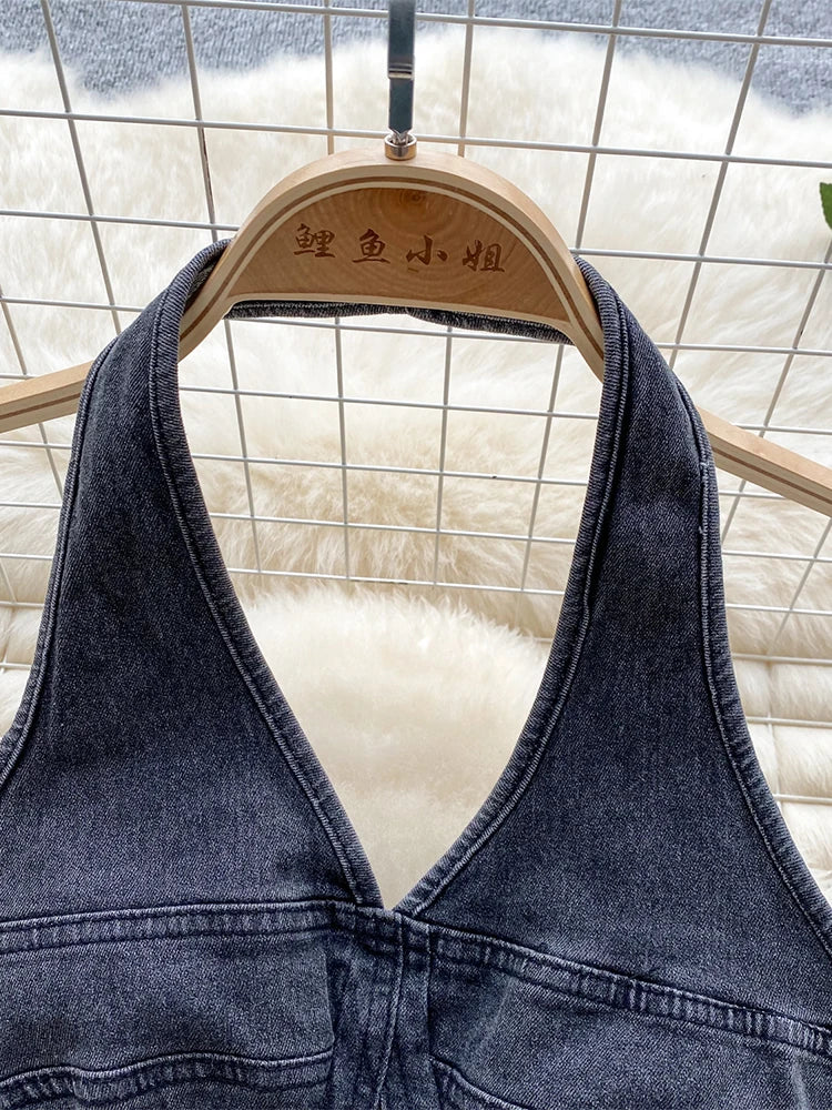 Women's Two Piece Sets Vintage Denim Crop Top with A-Line Mini Skirts Vintage Y2k Skirt Sets Outfits 2000s Fashion Clothes 2025