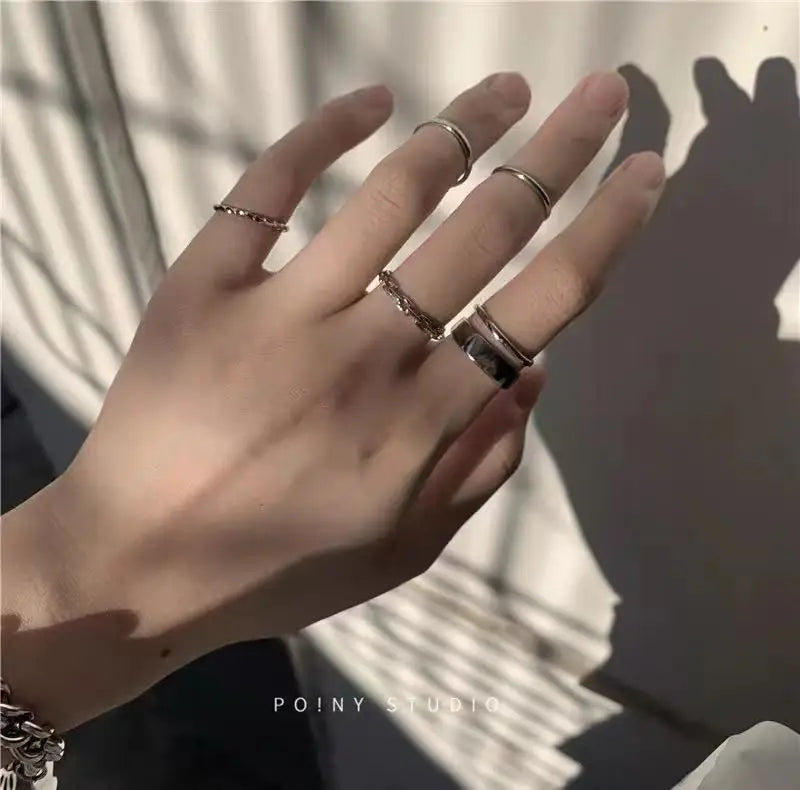 7pcs Ring set Instagram Hip Hop Style Adjustable Index Finger Joint Ring Style Retro Punk Style Men's and Women's Ring Set