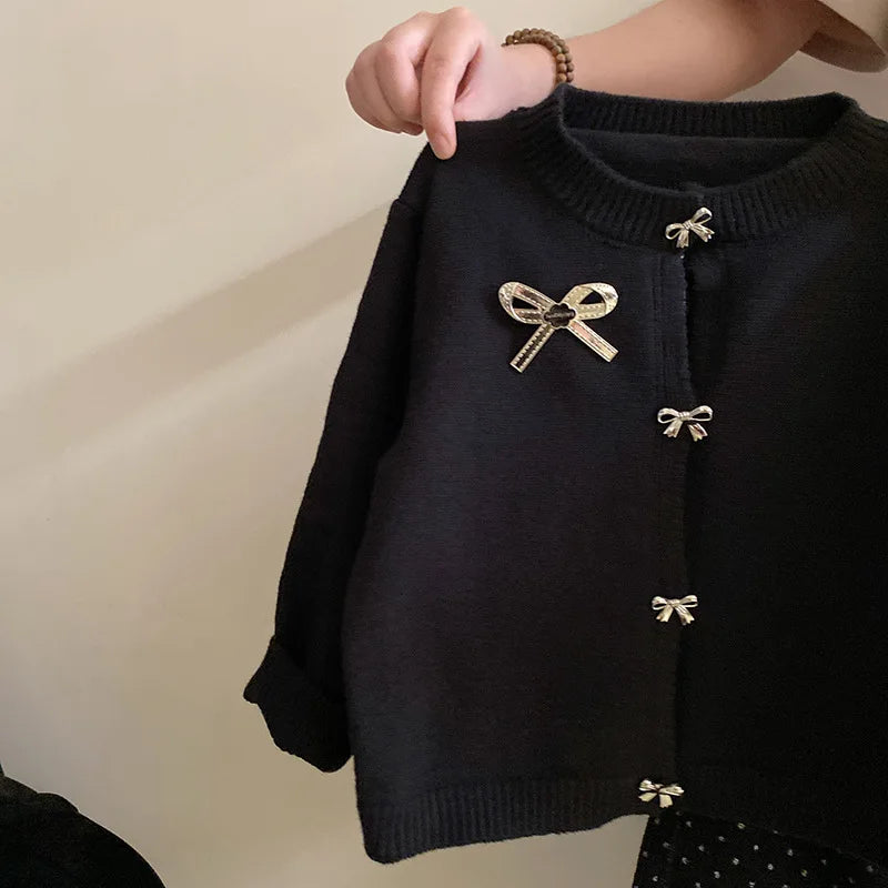 Sweaters Girl Academic Autumn Fashionable Bow Sweater Wave Point Trousers Girl Simple Loose Round Collar 2024 Striped