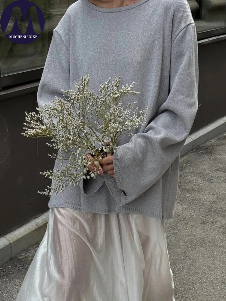 Sweater for Woman Autumn Winter New Lazy Style O Neck Knitted Sweater Fashionable Casual Loose Backless Sweaters Pullovers