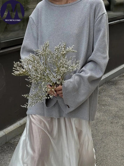Sweater for Woman Autumn Winter New Lazy Style O Neck Knitted Sweater Fashionable Casual Loose Backless Sweaters Pullovers
