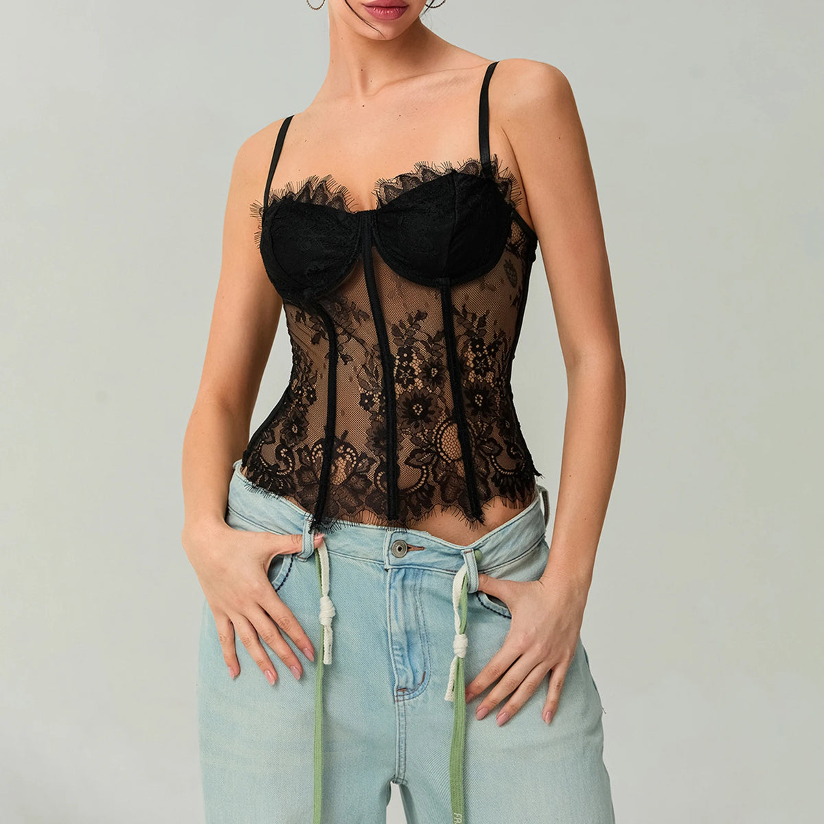 Women's Lace Corset Tops Sleeveless Camisole Bustier Mesh Floral Retro Sexy Tank Tops
