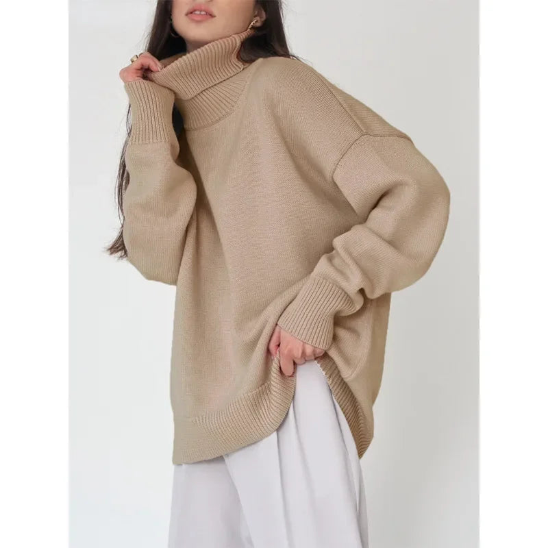 Sweater Women Solid Color Turtleneck Sweater Autumn and Winter Comfortable Loose Classic All-match Temperament Pullover Sweater