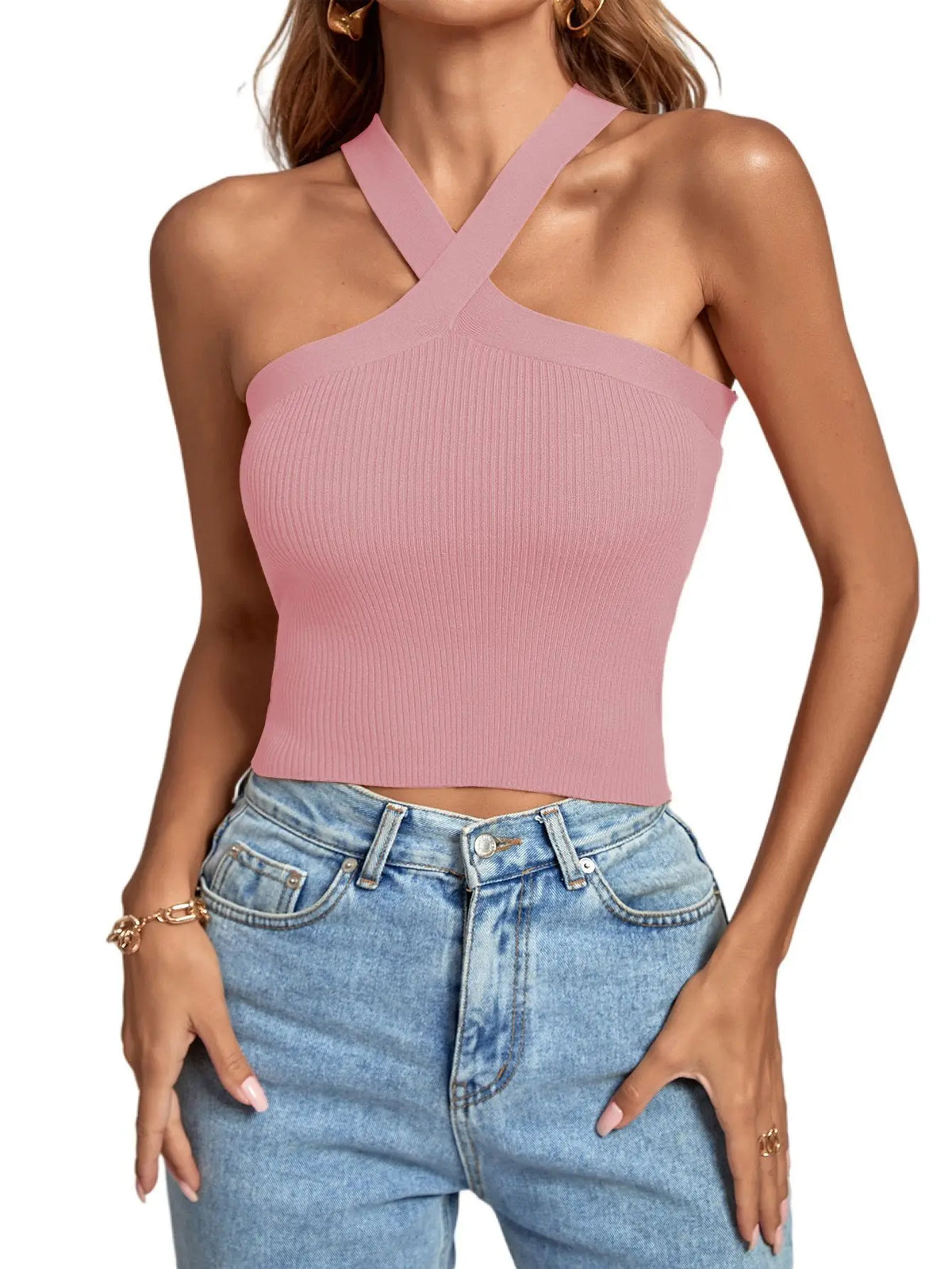 Spring and Summer New Cross Neck Suspender Vest, Knitted Backless Bandage Strapless Sweater 2025