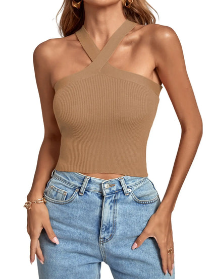 Spring and Summer New Cross Neck Suspender Vest, Knitted Backless Bandage Strapless Sweater 2025