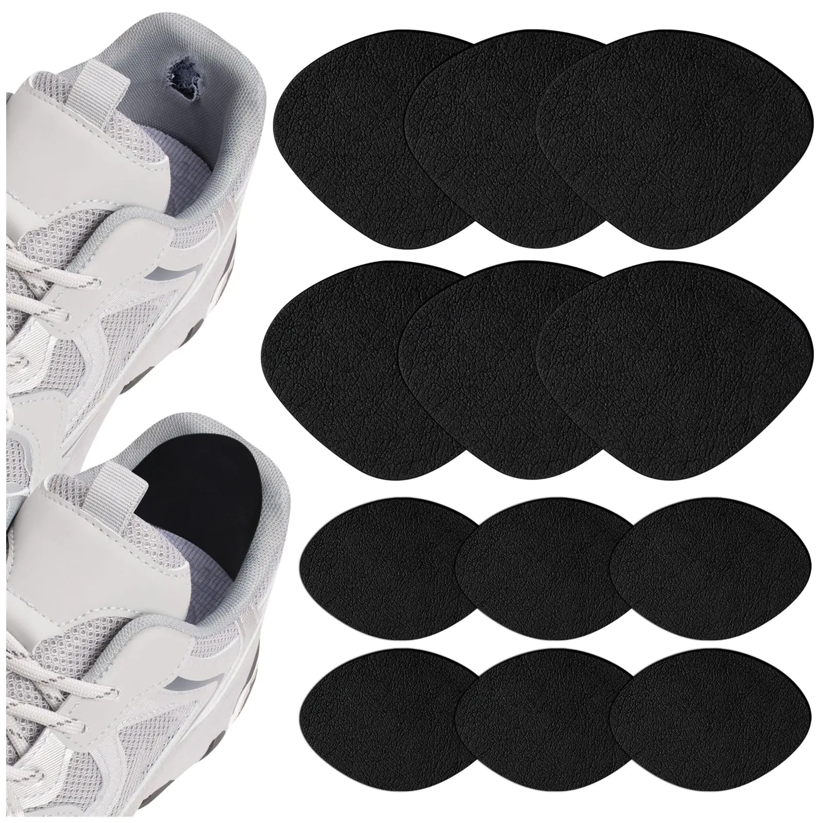 6 Pair Shoe Heel Repair 6 Pairs Self-Adhesive Inside Shoe Patches for Holes Shoe Hole Repair Patch Kit for Sneaker Leather Shoes High Heels (Black)