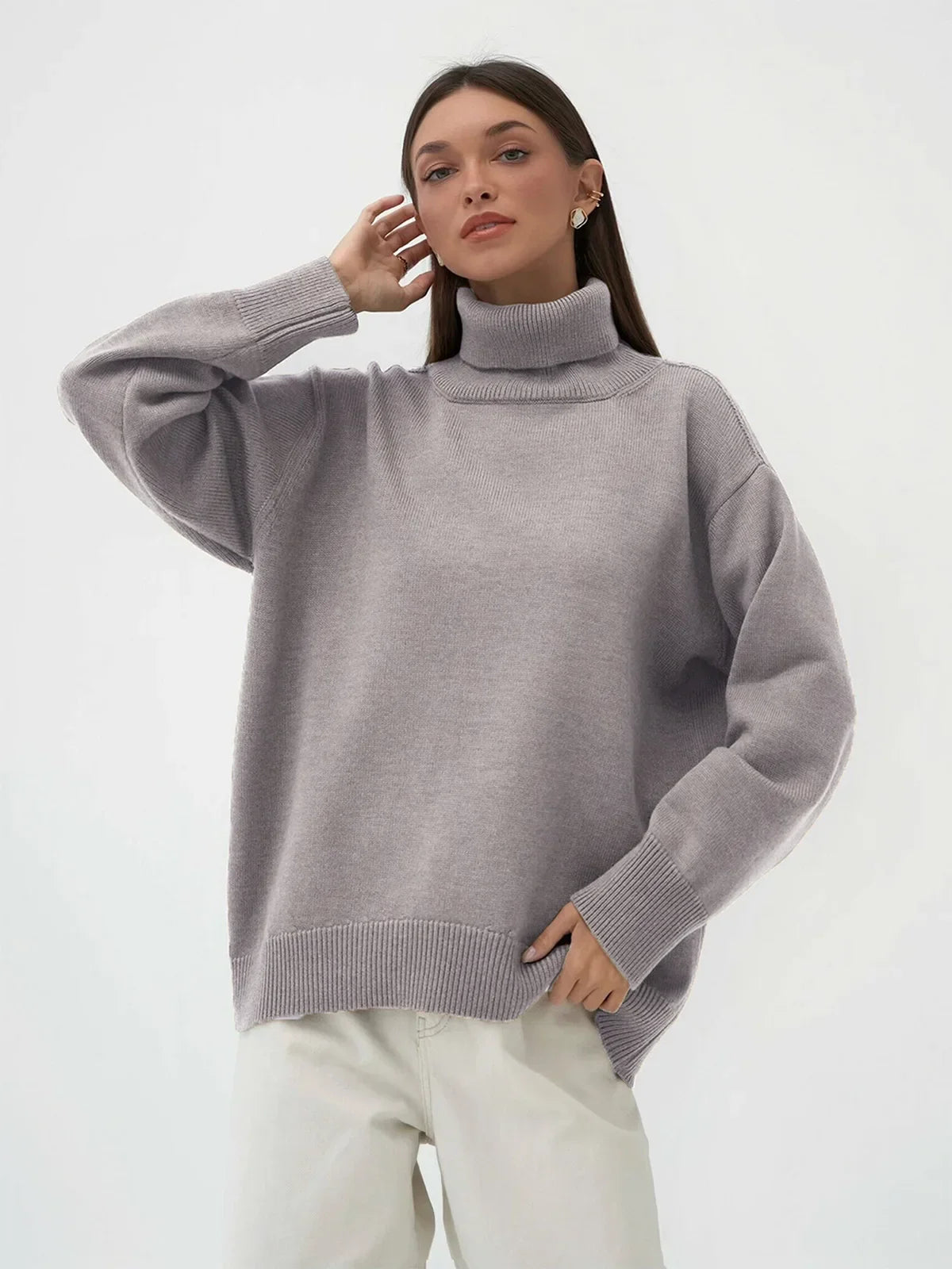 Sweater Women Solid Color Turtleneck Sweater Autumn and Winter Comfortable Loose Classic All-match Temperament Pullover Sweater