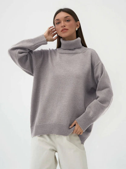 Sweater Women Solid Color Turtleneck Sweater Autumn and Winter Comfortable Loose Classic All-match Temperament Pullover Sweater