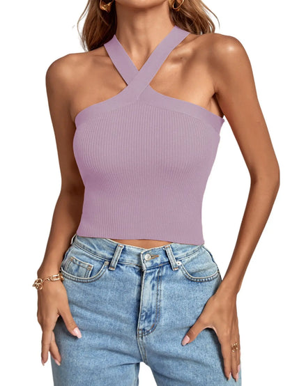 Spring and Summer New Cross Neck Suspender Vest, Knitted Backless Bandage Strapless Sweater 2025