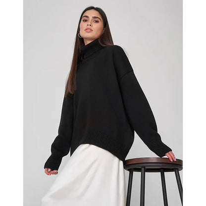 Sweater Women Solid Color Turtleneck Sweater Autumn and Winter Comfortable Loose Classic All-match Temperament Pullover Sweater