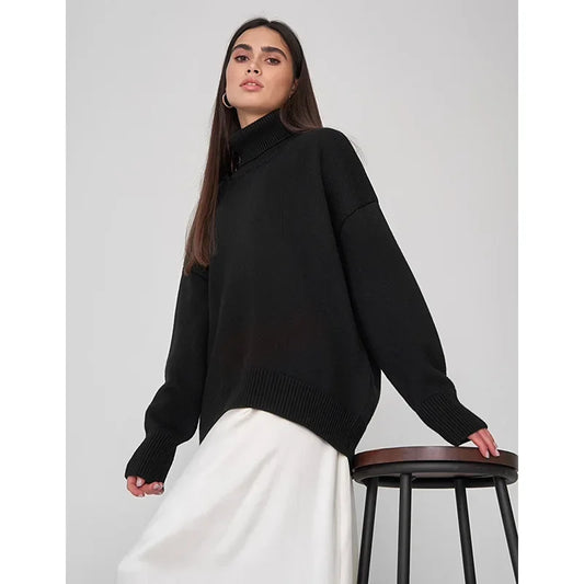 Sweater Women Solid Color Turtleneck Sweater Autumn and Winter Comfortable Loose Classic All-match Temperament Pullover Sweater