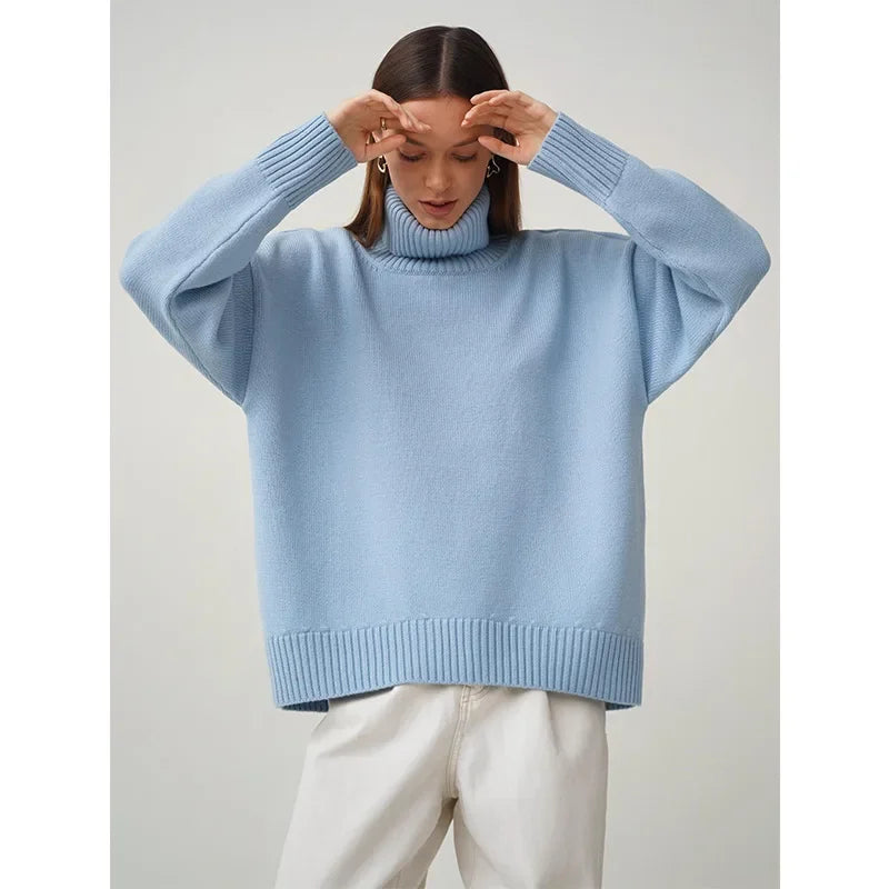 Sweater Women Solid Color Turtleneck Sweater Autumn and Winter Comfortable Loose Classic All-match Temperament Pullover Sweater