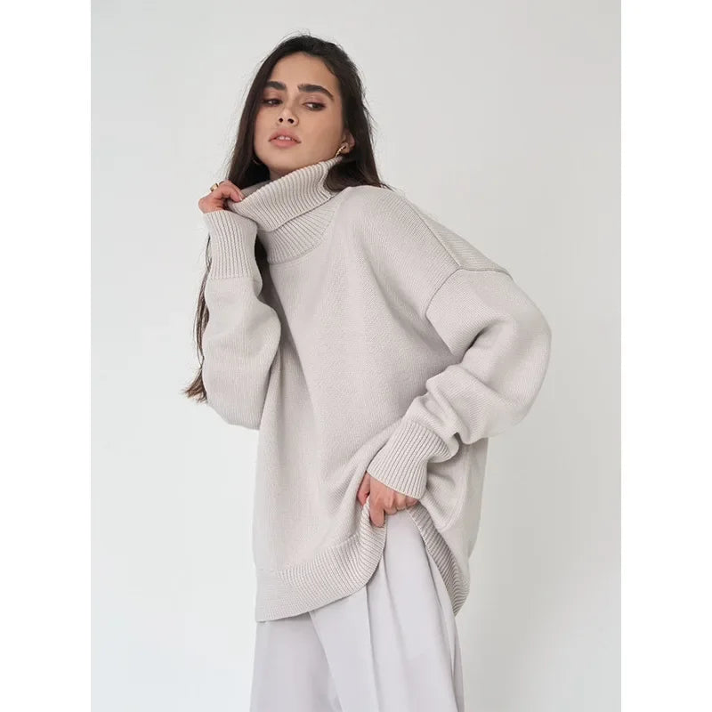 Sweater Women Solid Color Turtleneck Sweater Autumn and Winter Comfortable Loose Classic All-match Temperament Pullover Sweater