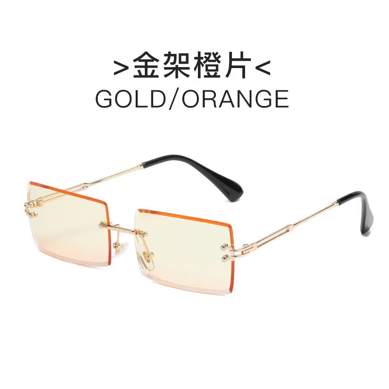 Vintage Fashion Rimless Sunglasses for Women Frameless Rectangle Shades Gradient UV400 Summer Traveling Sun Glasses for Womenn