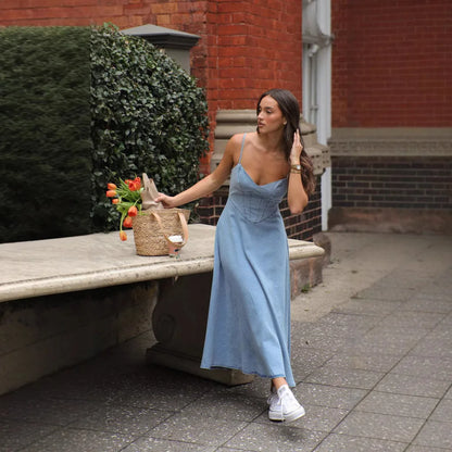 Fashion Spaghetti Strap Jean Womens  Dresses Summer Fashion Casual Beach  A Line Dress Women Clothes Party Holiday Vestidos