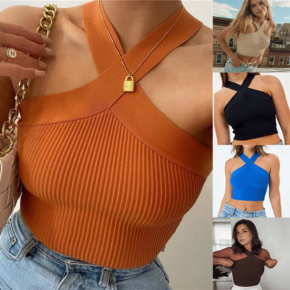 Spring and Summer New Cross Neck Suspender Vest, Knitted Backless Bandage Strapless Sweater 2025
