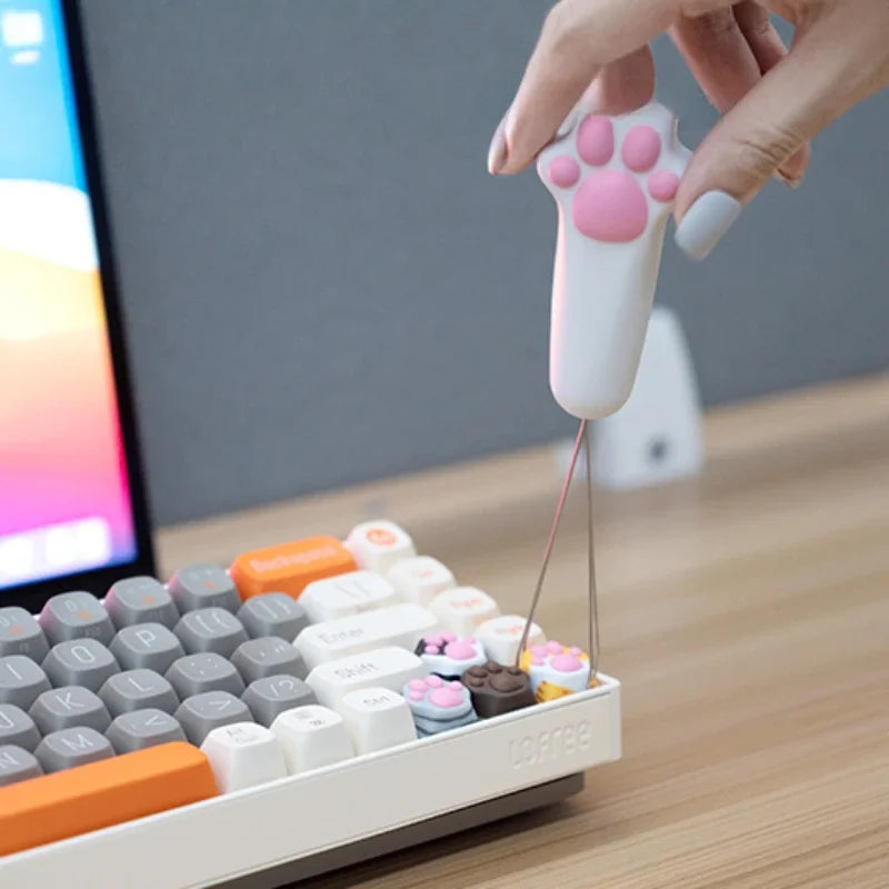 ZOMO Key Puller Pink Cute Cat Claw ABS Material Fairy Wand Golden Hoop Cherry Wire Key Puller Keyboard Keycap Replace Tools