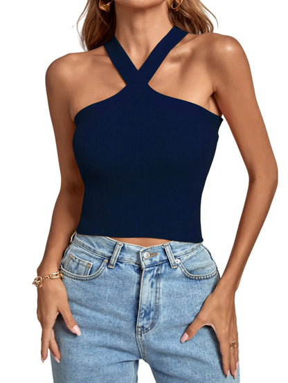 Spring and Summer New Cross Neck Suspender Vest, Knitted Backless Bandage Strapless Sweater 2025