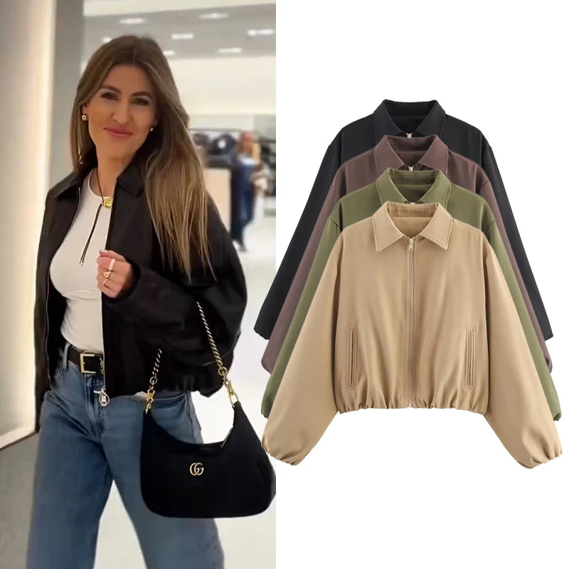 Fashion Short Jackets Coats For Women Turn-down Collar Long Sleeve Coats Casual Female Outerwear Chic Tops
