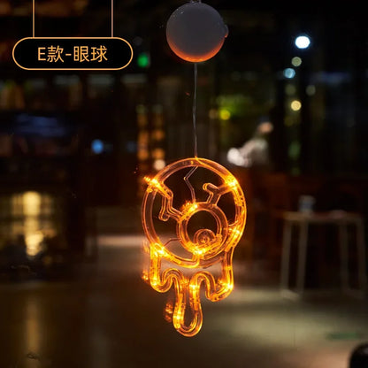 Halloween Decoration Orange Pumpkin Ghost Halloween Window Light with Suction Cup Battery Operated Halloween Home Hanging Decor