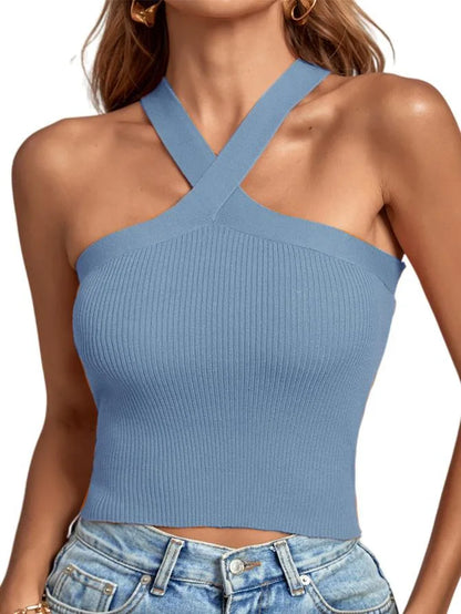 Spring and Summer New Cross Neck Suspender Vest, Knitted Backless Bandage Strapless Sweater 2025