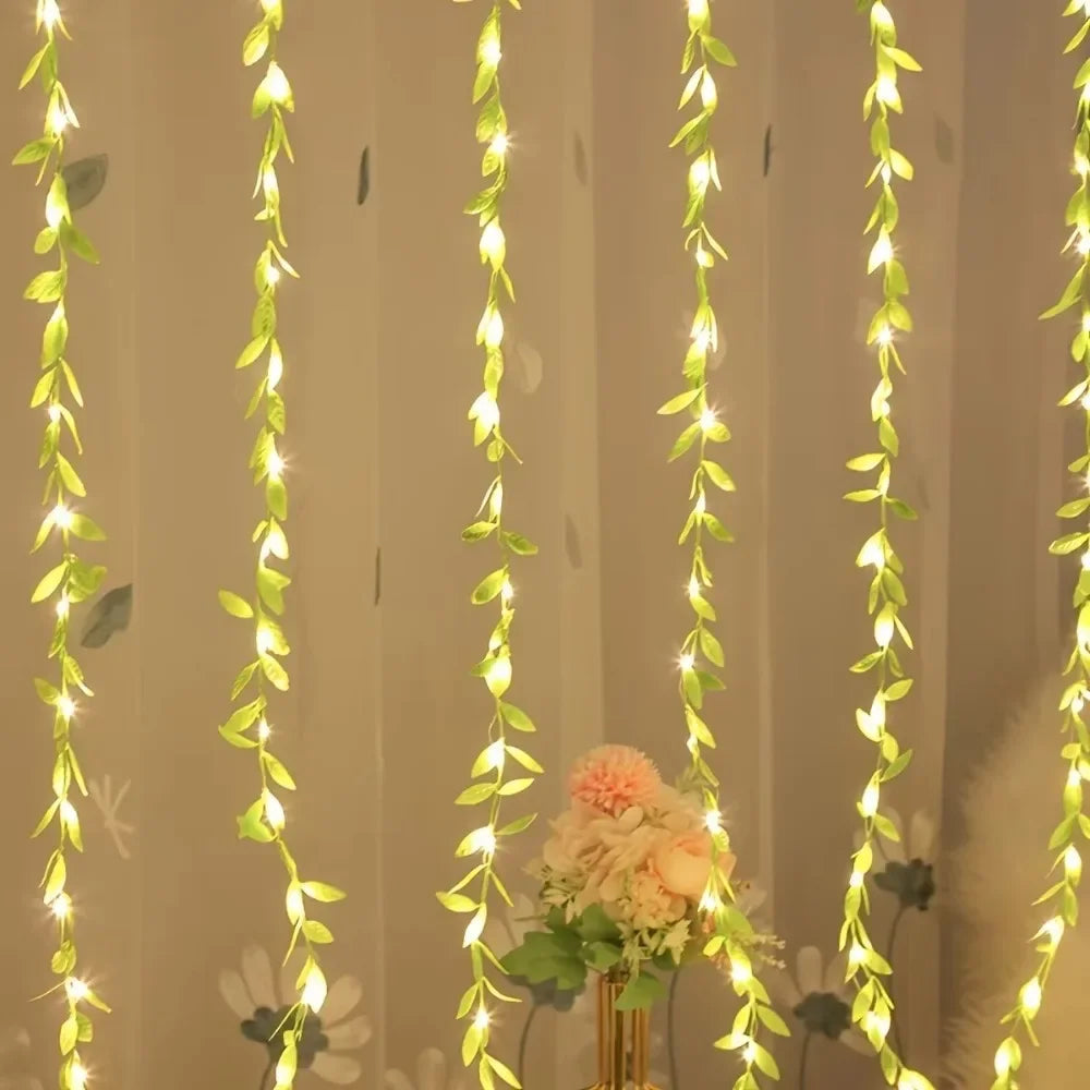 20/50/100LEDS Always on Battery Box Willow light Decorative Light String Imitation Leaf Wrought Iron Basket Copper Wire