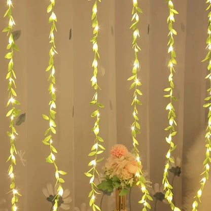 20/50/100LEDS Always on Battery Box Willow light Decorative Light String Imitation Leaf Wrought Iron Basket Copper Wire