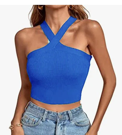 Spring and Summer New Cross Neck Suspender Vest, Knitted Backless Bandage Strapless Sweater 2025