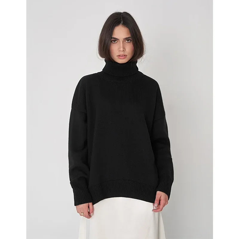 Sweater Women Solid Color Turtleneck Sweater Autumn and Winter Comfortable Loose Classic All-match Temperament Pullover Sweater