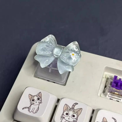 Personalized Translucent Bow Keycap Creative Mechanical Keyboard With Pink And Blue Keycap Accessories Added