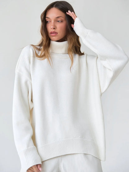 Sweater Women Solid Color Turtleneck Sweater Autumn and Winter Comfortable Loose Classic All-match Temperament Pullover Sweater
