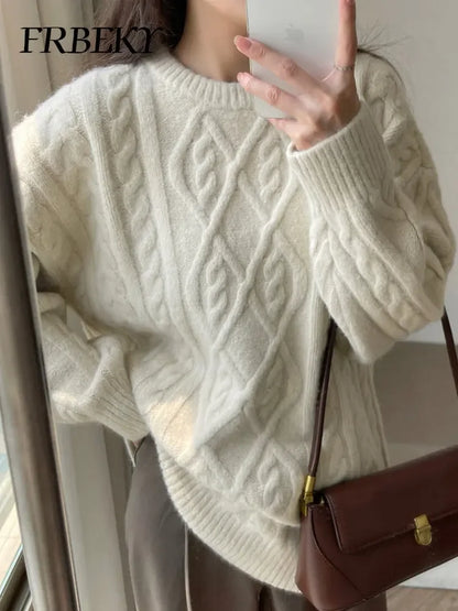 Sweater Woman Winter 2023 Round Neck Bottoming Twist Sweater Lazy Wind Loose Casual Knit Pullover Long Sleeve Pullover Jumper