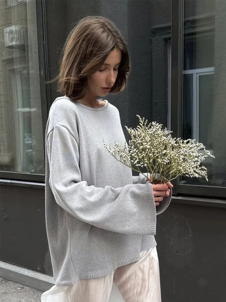 Sweater for Woman Autumn Winter New Lazy Style O Neck Knitted Sweater Fashionable Casual Loose Backless Sweaters Pullovers