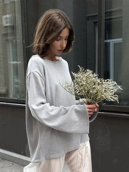 Sweater for Woman Autumn Winter New Lazy Style O Neck Knitted Sweater Fashionable Casual Loose Backless Sweaters Pullovers