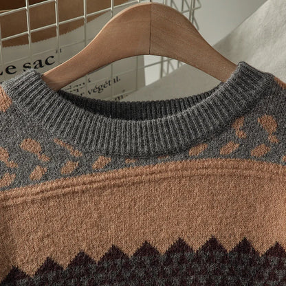 Sweater female art retro 2023 new fashion autumn and winter student Japanese diamond jacquard pullover sweater
